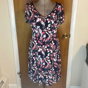 Roz & Ali Womens 10 Cap Sleeve Dress Navy/White/Red/Coral Floral